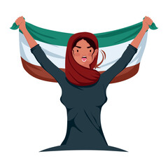 iranian woman lifting flag