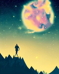 Fototapeta premium Night Moon Cloud Nebula - Retro Vintage Illustration 