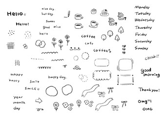 シンプルでかわいい手描きイラスト・手書き文字　ワンポイントあしらい・装飾素材セット