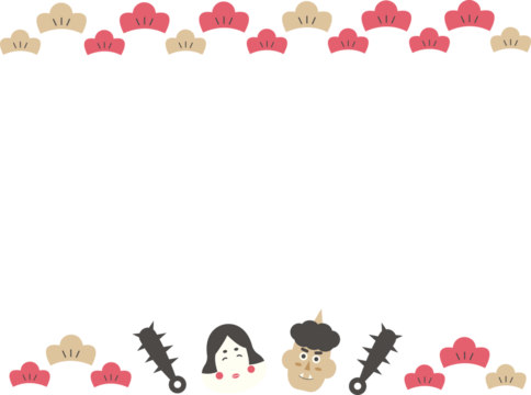 節分の鬼とおかめのイラストの横型フレーム