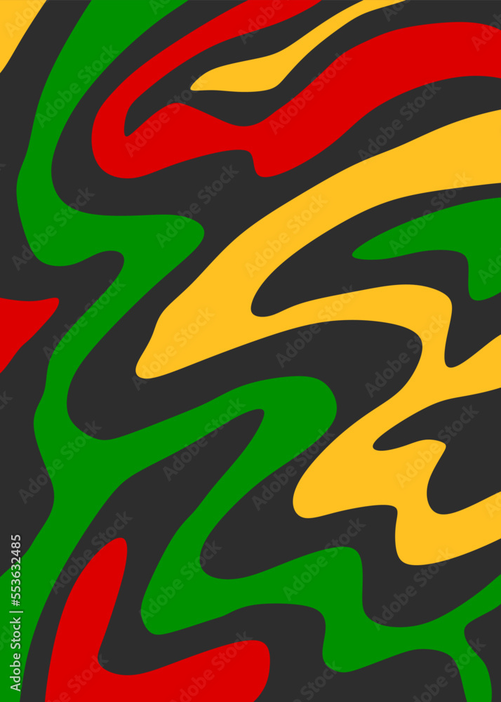 Poster abstract background with colorful wavy lines pattern and with jamaican color theme