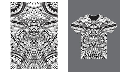 Samurai ethnic illustration with tshirt design premium vector