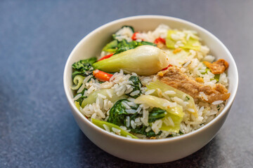 Chinese traditional cuisine "rice with lard and greens"