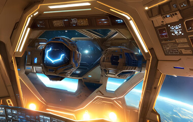Sci-fi view from ship window, made with AI, artificial intelligence