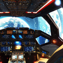 Sci-fi view from ship cockpit, made with AI, artificial intelligence © david