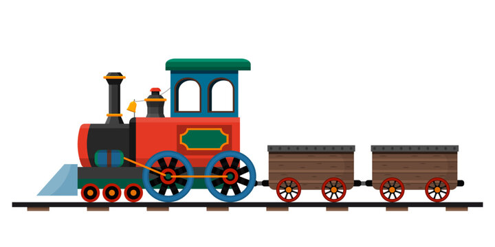 Children's toy vintage train locomotive. retro transport. flat vector illustration
