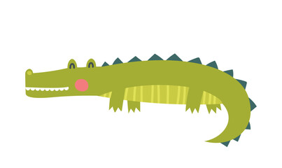 Safari crocodile icon. Dangerous predator, reptile, fauna. Animal from tropical and exotic countries. Toy or mascot for children. Poster or banner for website. Cartoon flat vector illustration