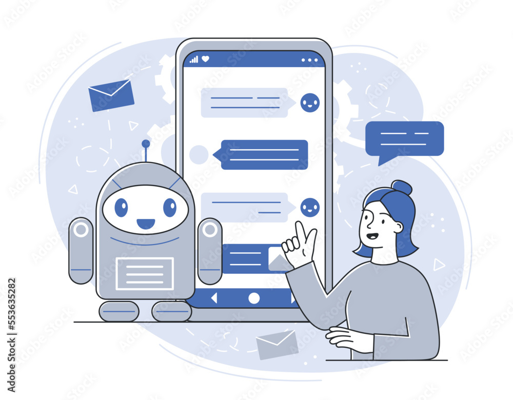 Poster smart chatbot concept. artificial intelligence and virtual assistant. answers to frequently asked qu