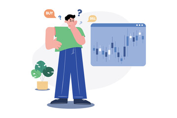 Man Confused About Stocks Illustration concept on white background