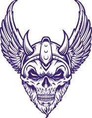 Viking Warrior Head Skull Wings outline Vector illustrations for your work Logo, mascot merchandise t-shirt, stickers and Label designs, poster, greeting cards advertising business company or brands.