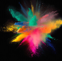 Explosion of coloured chalk powder created with Generative AI technology