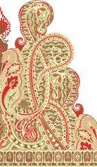Traditional Paisley Border. Ornamental Red Paisley Print for Textile Design