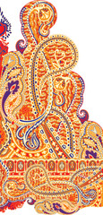 Traditional Paisley Border. Ornamental Red Paisley Print for Textile Design