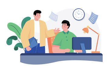 Employee Working In The Office Illustration concept on white background