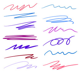 Hand drawn underlines on white. Abstract backgrounds with array of lines. Stroke chaotic patterns. Colorful illustration. Sketchy elements for posters and flyers