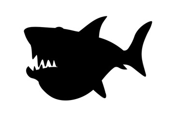 Shark silhouette icon. Graphic element for printing on fabric, poster or banner for website. Dangerous predator with big teeth. Minimalistic creativity and art. Cartoon flat vector illustration