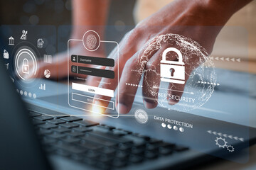 cyber security concept, Login, User, identification information security and encryption, secure...