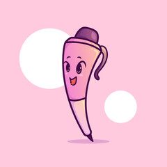 Cute adorable cartoon stationery pink pen pencil girl illustration for sticker icon mascot and logo