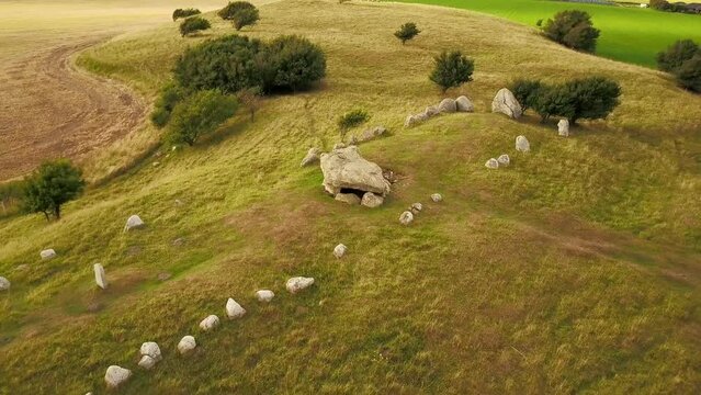 Sacrifice, Tomb, and Ritual Ancient Neolithic Period Structure, Long Barrow - Aerial