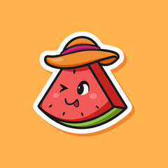 Cute adorable cartoon holiday vacation watermelon fruit illustration sticker icon mascot and logo