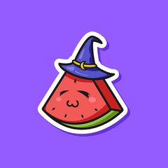Cute adorable cartoon magic wizard watermelon fruit illustration for sticker icon mascot and logo