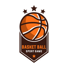 basketball vector graphic template. sport basket illustration in ribbon label style.