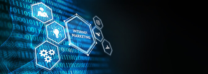 Internet marketing digital online advertising automation. Business, Technology, Internet and network concept. 3d illustration
