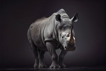 Naklejka na ściany i meble African white rhino in the studio dark background, generative ai