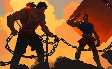 Obraz premium man freeing himself from chains