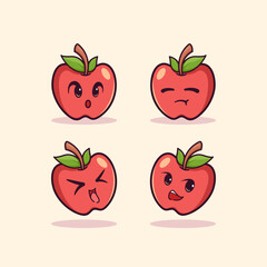 Cute adorable cartoon fresh red apple fruit illustration for sticker icon mascot and logo emoticon