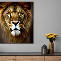 portrait of a lion in living room