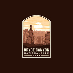 Bryce Canyon national park vector template. Utah landmark illustration in patch emblem style.