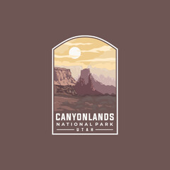 Canyonlands national park vector template. Utah landmark illustration in patch emblem style.