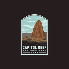 Capitol Reef national park vector template. Utah landmark illustration in patch emblem style.