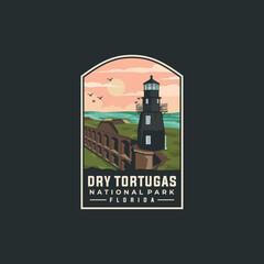 Dry Tortugas national park vector template. Florida landmark illustration in patch emblem style.