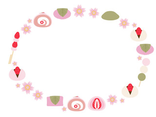 春の和スイーツのイラストの楕円形フレーム