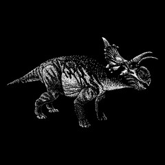 Xenoceratops hand drawing vector isolated on black background. © tya studio