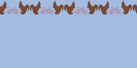Blue background with brown squirrels seamless