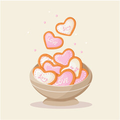 Happy valentine day. with creative love composition of the hearts. Vector illustration. Card with love cookies
