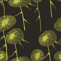 Black and yellow chrysanthemum seamless repeat