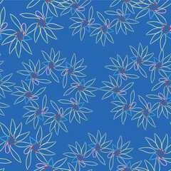 Blue abstract floral motif seamless repeat pattern