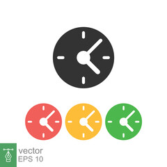 Clock icon. Simple flat style. Circle wall clock face, day, night, black, red, yellow, green color, business concept. Vector illustration isolated on white background. EPS 10.