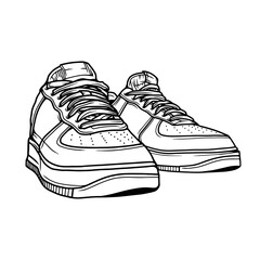 Fashion sneakers. Sneakers shoe .Flat vector illustration. Sneakers line art. Sneakers side view