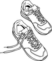 Fashion sneakers. Sneakers shoe .Flat vector illustration. Sneakers line art. Sneakers side view