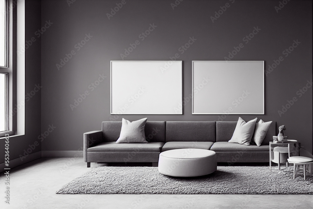 Wall mural mockup frame in interior background