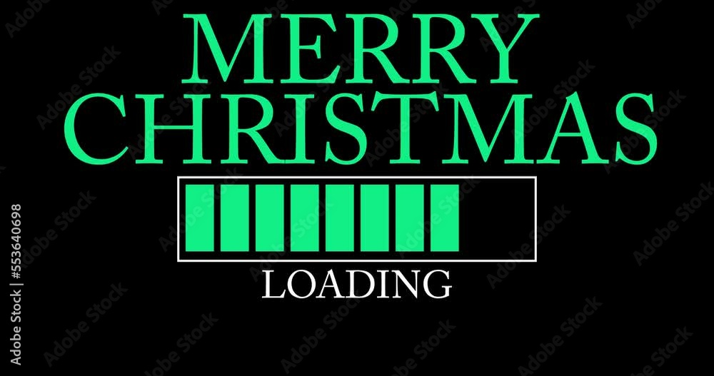 Poster merry christmas text with loading, downloading, uploading bar indicator. download, upload on compute