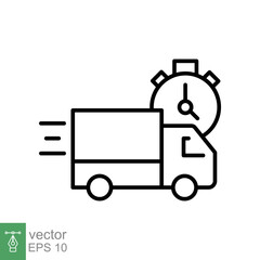 Fast delivery truck icon. Simple outline style. Order, free shipment, express transport, van, speed, quick move. Line symbol vector illustration isolated on white background EPS 10.