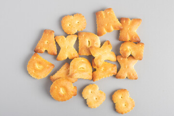 English letter bread snack on gray background