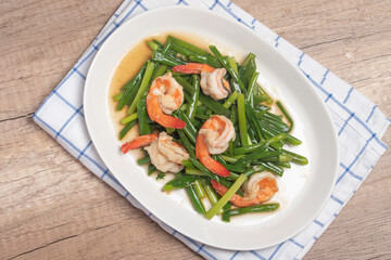 Onion Flower Stem Stir Fried Shrimp with Oyster Sauce