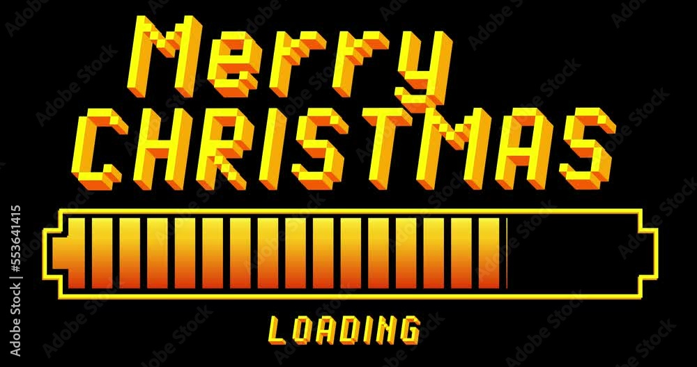 Poster merry christmas text with loading, downloading, uploading bar indicator. download, upload on compute